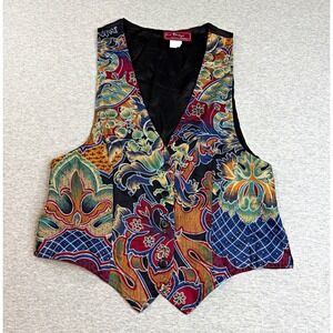 VTG 90s Brocade Floral Vest C.C. Magic Grannycore Boho Whimsygoth Waistcoat Med